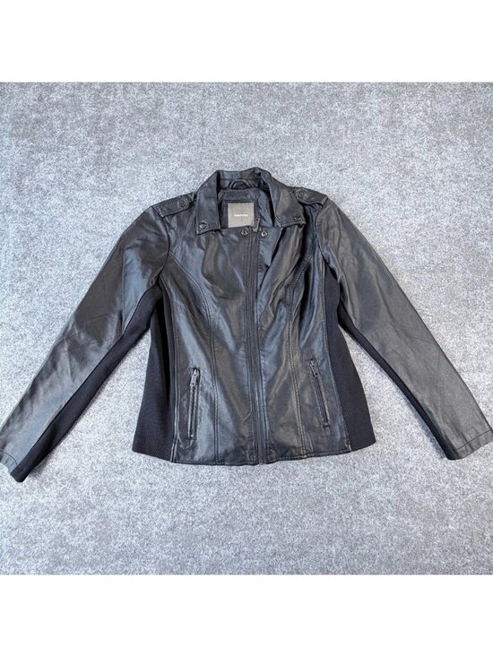 Maurices Jackets & Blazers - Maurices Faux Leather Full-Zip Moto Jacket Womens L Black Rib Knit Side Panels